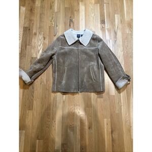 VTG Gap Suede Jacket Sherpa Women's XL Tan Brown Leather Western Full Zip Y2K